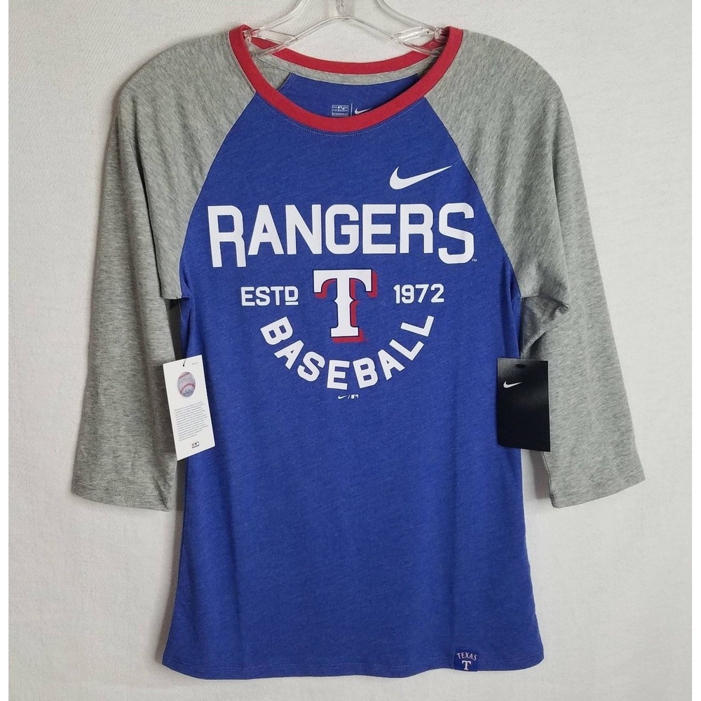 The Nike Tee NWT MLB Texas Rangers Shirt Rush Blue‎ 3/4 Sleeve Size XS X422